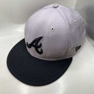 Atlanta Braves Hat New Era 59fifty Hat Fitted Size 7 1/8 Gray Black Cleaned